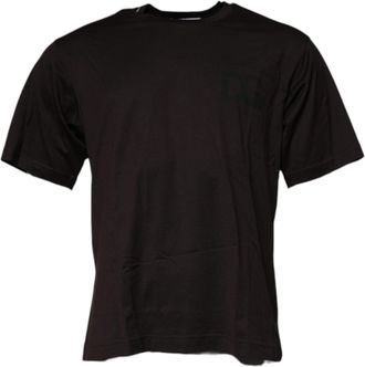 Dolce & Gabbana Mens Dark Brown Logo Cotton Crew Neck T-Shirt