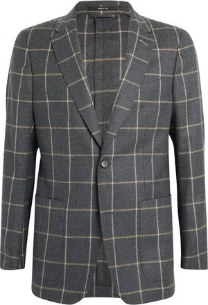 Dunhill Charcoal Grey Windowpane Checked Wool Blazer Size XXL