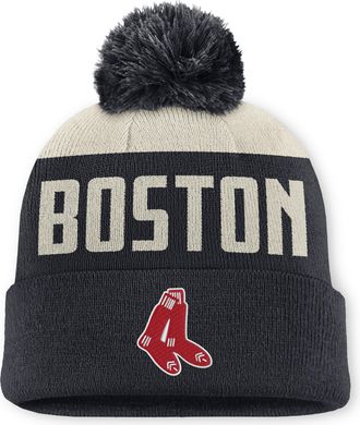 Nike Boston Red Sox Cooperstown Peak Nike Mens MLB Cuffed Pom Beanie in White | NB160JPDBRS-5JZ