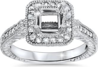 Pompeii3 1/3ct Vintage Princess Cut Engagement Ring Setting 14K White Gold Size Selectable