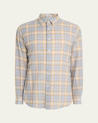 Auralee Mens Plaid Wool Button-Down Shirt