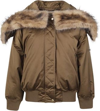 Michael Kors Giacca Bomber con Cappuccio in Raso Cir&eacute; e Pelliccia Sintetica - - Jackets - Donna - Marrone - S