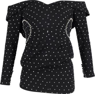 Self Portrait Diamante Mini Off-Shoulder Dress in Black Viscose