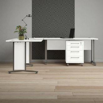 Dmora Dmora - Escritorio Megh, Escritorio Multiusos, Mesa De Oficina Para Pc, El Plan De Trabajo, 230x200 H75 Cm, Blanco Y Gris