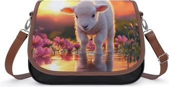 Generic Cute Lamb Sunset Crossbody Bag Womens Handbag PU Message Bags Shoulder Purse with Adjustable Strap