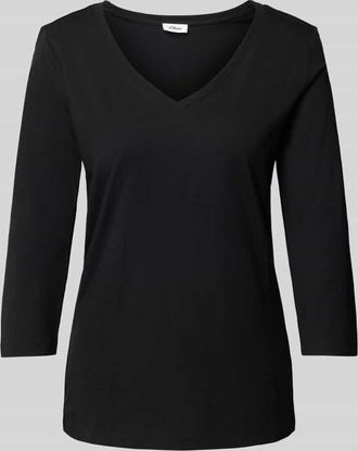 s.Oliver Red Label Regular Fit 3/4-Shirt aus Baumwoll-Mix-Jersey mit V-Ausschnitt in Black, Gr&ouml;&szlig;e 44