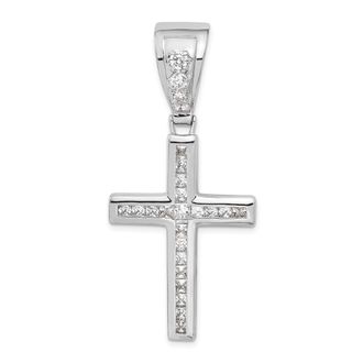 Diamond2Deal Sterling Silver Rhodium-plated Cubic Zirconia Cross Pendant