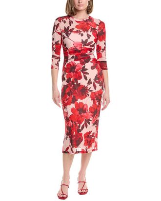 Anne Klein Side Ruched Mesh Midi Dress