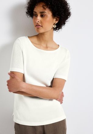 Street One T-Shirt STREET ONE, Damen, Gr. 34, weiss (sanftes wei&szlig;), Jersey, Obermaterial: 56% Polyester, 44% Viskose, unifarben, regular fit taillenbedeckt, U-Bo