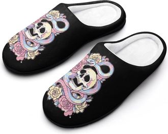 Generic Transgender Proud Trans Skull Snakes Roses Funny Mens Cotton Slippers Soft Non-Slip Rubber Sole House Slipper Indoor Outdoor