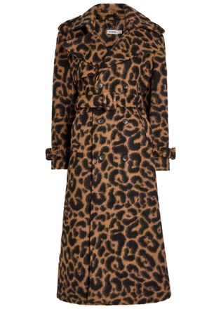 SIMKHAI Rumi Leopard-print Brushed Wool-blend Trench Coat - XL (UK16 / XL)