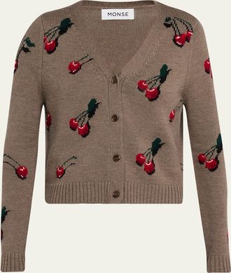 Monse Cropped Cherry V-Neck Cardigan