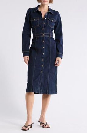 Seven 7 Fitted Long Sleeve Denim Shirtdress in Carmelia Broken at Nordstrom Rack, Size X-Small