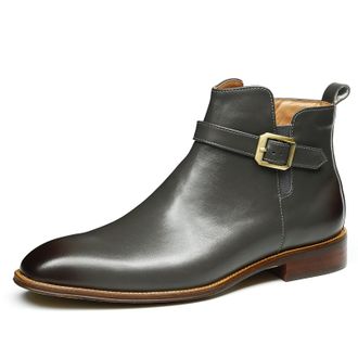 Generic Mens Genuine Leather Ankle Boots with Side Zipper and Buckle Strap Comfortable Pigskin Lining Stylish Dress Boots for Casual and Business Wear,Grey,5.