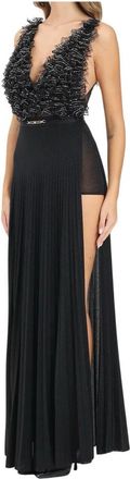 Elisabetta Franchi Abito Lungo Plissettato - Dames - Avondkleed - Zwart - M - Kleedjes