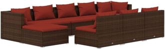 vidaXL Set Muebles De Jard&iacute;n 10 Pzas Y Cojines Rat&aacute;n Sint&eacute;tico Marr&oacute;n Vidaxl