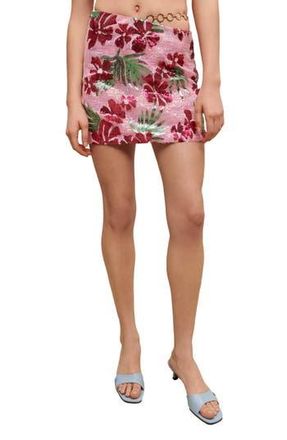 Maje Joustik Seqin Floral Skirt in Print Pink Hibiscus at Nordstrom Rack, Size 2 (Fits Like 4-6 Us) / 38 Eu