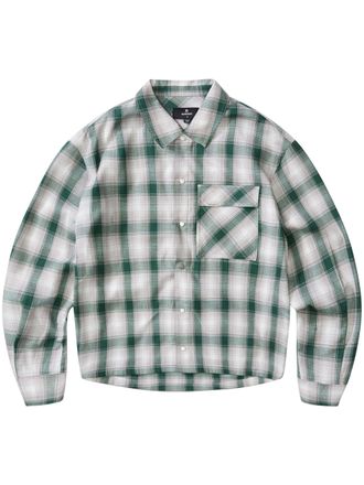 Represent Cropped Green Plaid Waffle Flannel Shirt