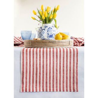 Solino Home Linen Table Runner for Dining Table, Holiday and Everyday Table Decor - Amalfi Stripe in Red And White at Nordstrom, Size Xx-Large