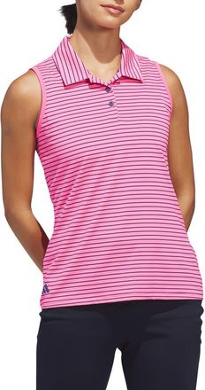 adidas Striped Performance Sleeveless Polo in Lucid Pink at Nordstrom Rack, Size X-Large