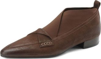 TinaCus Handmade Womens Genuine Leather Stretch Pointed Toe Pull On Flats Office Loafer Shoes, Brown, 4.5 UK