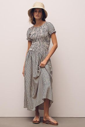 Maeve Margie Smocked Stripe Midi Dress