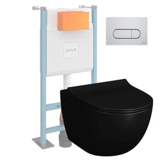 Vitra Pack Inodoro Suspendido Vitra Sento Negro + Estructura De Pie V-fix Core + Placa Round Cromada