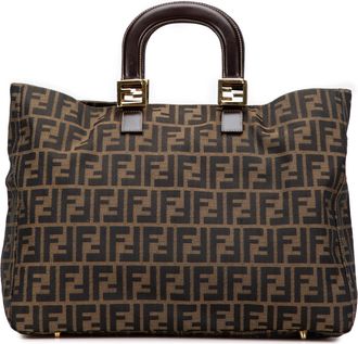Fendi Pre-owned Womens Logo Print Tote Bag - Tan Textile - One Size