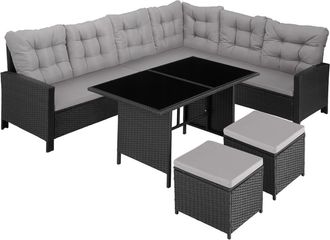 TecTake Conjunto de ratán para 6-8 personas, versátil, impermeable, negro