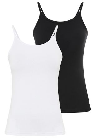 Flashlights Spaghettitop FLASHLIGHTS, Damen, Gr. 32/34, schwarz, wei&szlig;, Single Jersey, Obermaterial: 95% Baumwolle, 5% Elasthan, unifarben, Basic, k&ouml;rpernah h&uuml;ftla