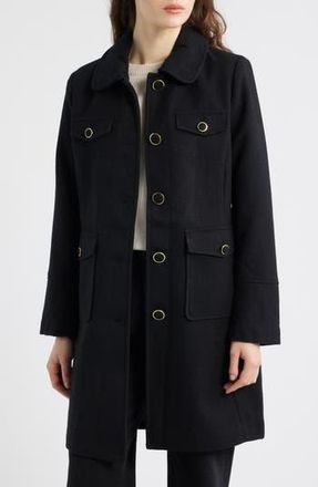 CeCe by Cynthia Steffe Longline Canvas Coat in Black at Nordstrom Rack, Size X-Small