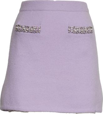 Self Portrait Lila Kristallen Rand Gebreide Rok - Dames - Korte rokken - Paars - XS - Wol - Rokken