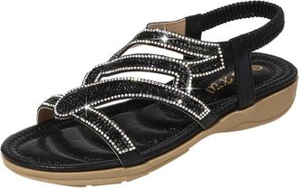 Generic Bohemian Sandals For Women - Rhinestone Walking Sandal Bohemian Walking Sandal Elastic Slingback Sandals Gladiator Summer Sandals Cute Flat Summer Sho