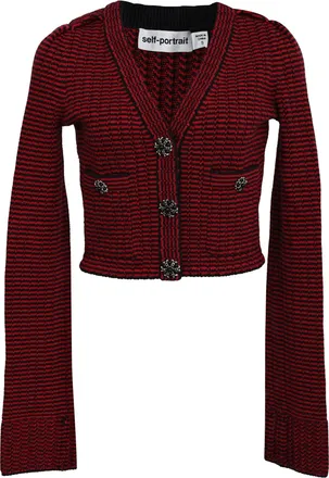Self Portrait Cropped Cardigan in Red Wool