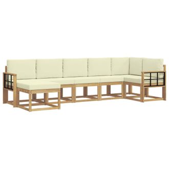 vidaXL Conjunto De Sof&aacute;s De Exterior 7 Pcs Blanco Y Crema Poli&eacute;ster Vidaxl