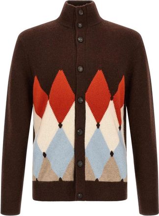 Ballantyne Diamond Inlay Cashmere Cardigan - Heren - Vesten - Veelkleurig - M - Kasjmier - Truien & Vesten