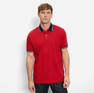 Olymp Poloshirt OLYMP Casual, Herren, Gr. 3XL, rot, Piqu&eacute;, Obermaterial: 100% Baumwolle, Shirts Poloshirt, farbliche Kontrast-Details
