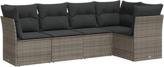 vidaXL Juego De Sof&aacute;s Jard&iacute;n Con Cojines 5 Pzas Rat&aacute;n Sint&eacute;tico Gris Vidaxl