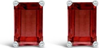 House of Brilliance 14K Gold 6x4MM Emerald Shaped Gemstone Solitaire Stud Earrings in Red Garnet | White at Nordstrom