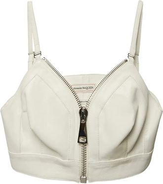 Alexander McQueen Leren top met rits - Beige