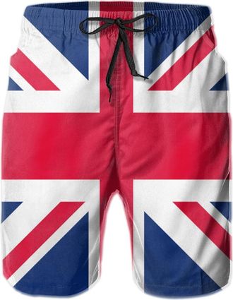 AOOEDM Swim Shorts Mens Union Jack Swim Trunks Quick Dry Summer Surf Beach Shorts with Pocket Drawstring Black
