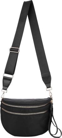 Generic Cross Body Bag Women, Black Nylon Bumbags for Ladies with Adjustable and Removable Wide Strap, Spacious Shoulder Bags with Smooth Dual-Zipper, Mulit-p