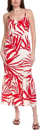 Adrianna Papell Beaded Strap Palm Leaf Flounce Sundress