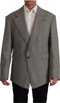 Dolce & Gabbana Grijze geruite wollen blazer - Heren - Blazers - Grijs - M - Wol - Jassen