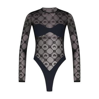Marine Serre Womens Moonogram Mesh Flock Bodysuit Black Synthetic Bodysuits