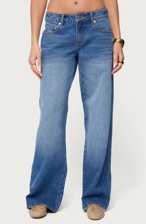 Edikted Lauryn Low Rise Wide Leg Jeans in Blue-Washed at Nordstrom, Size X-Small