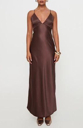Princess Polly Angels Only Satin Gown in Chocolate at Nordstrom, Size 0