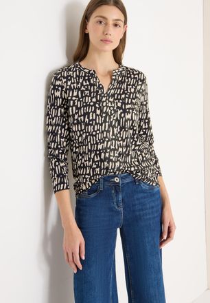 Cecil Print-Shirt CECIL, Damen, Gr. S (38), raw khaki, Web, Obermaterial: 50% Baumwolle, 50% Modal, gemustert, l&auml;ssig geschnitten h&uuml;ftbedeckend, Rundhals, S