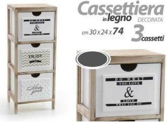 Trade Shop Trade Shop - Mobile Cassettiera Legno Con 3 Cassetti Arredamenti Cucina Portaoggetti Multiuso