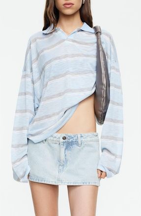 Lioness Rebels Stripe Long Sleeve Polo in Persian Jewel at Nordstrom, Size X-Large